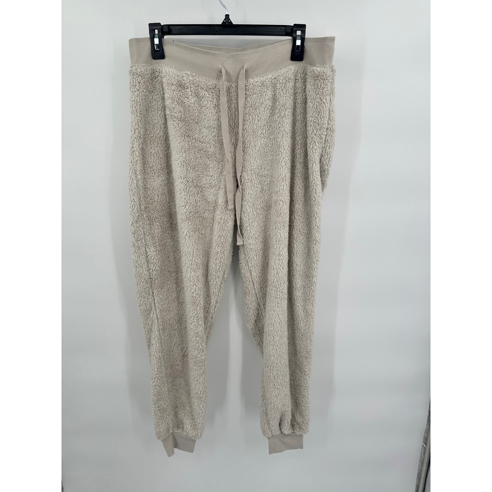 Lounge Affair Womens Fleece Lounge‎ Pants Drawstring Waist Beige Size L